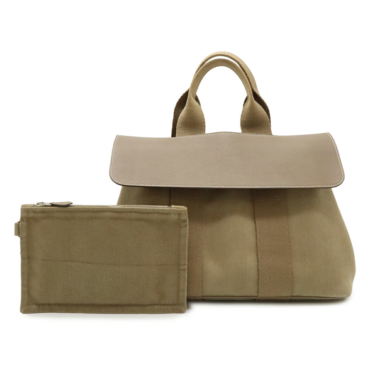乐天商城 - HERMES エルメス ヴァルパライソPM バルパライソPM ハンドバッグ トートバッグ トワルシェブロン レザー エトゥープ グレージュ ポーチ付き L刻印 【中古】