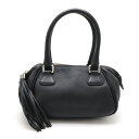 CHANEL シャネル ロゴ フリンジ タッセル ハンドバッグ ミニボストン ショルダーバッグ セミショルダー 肩掛け レザー ブラック 黒 【中古】