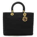 Christian Dior クリスチャン ディオール レディディオール カナージュ ハンドバッグ トートバッグ ナイロン ブラック 黒 ゴールド金具 【中古】