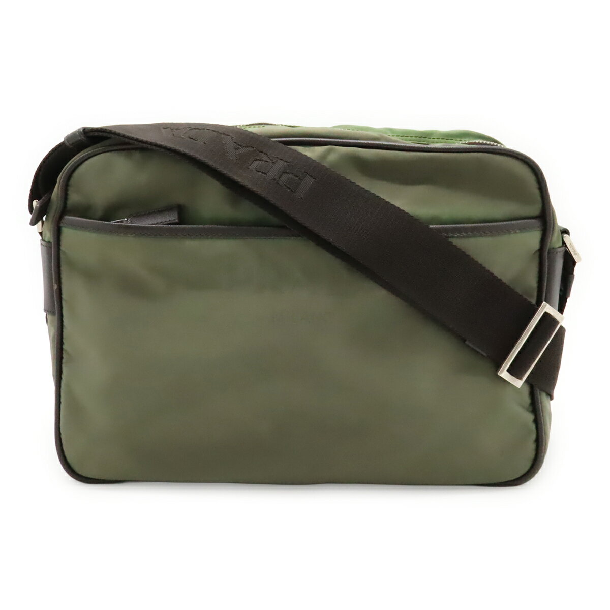 Rakuten - PRADA プラダ ロゴジャガード ショルダーバッグ 斜め掛け ナイロン レザー FUMO ダークグレー シルバー金具 VA0772 海外ブティック購入品 【中古】