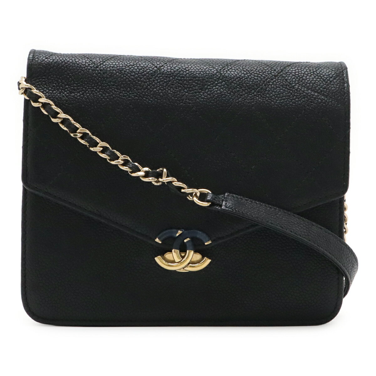 Rakuten - CHANEL シャネル マトラッセ チェーンウォレット ショルダーバッグ ポシェット キャビアスキン レザー ブラック 黒 ゴールド金具 【中古】