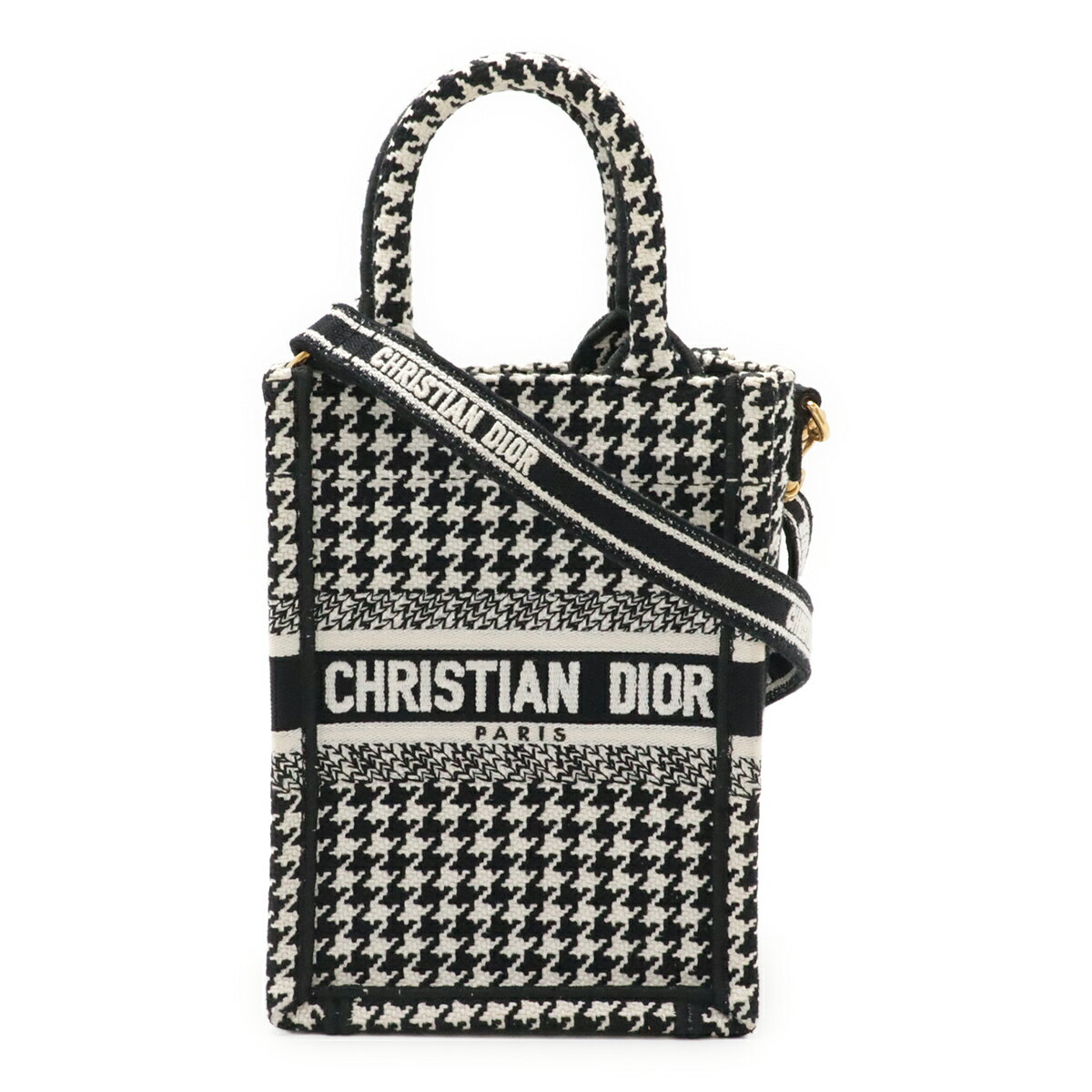 Rakuten - Christian Dior クリスチャン ディオール ブックトート フォンバッグ ミニバッグ 2WAY ショルダーバッグ キャンバス 千鳥格子 ブラック ホワイト 【中古】