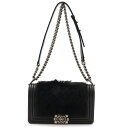 CHANEL シャネル ボーイシャネル25 ココマーク チェーンショルダー ショルダーバッグ ラムスキン ファー ブラック 黒 シルバー金具 【中古】