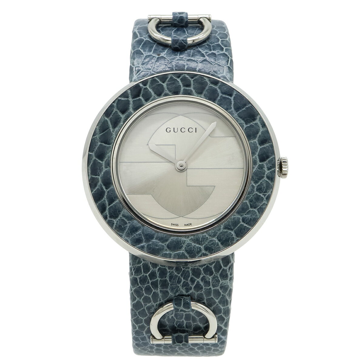 B, F, H, P, V - GUCCI グッチ ユープレイ Uープレイ シルバー文字盤 SS 革ベルト レディース クォーツ 腕時計 129.4 YA129418 【中古】