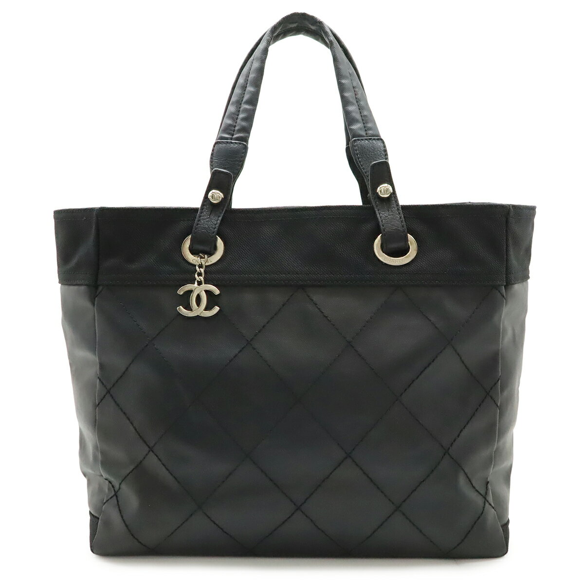 CHANEL シャネル パリビアリッツ トートMM トートバッグ ハンドバッグ コーティングキャンバス ブラック 黒 シルバー金具 A34209 【中古】