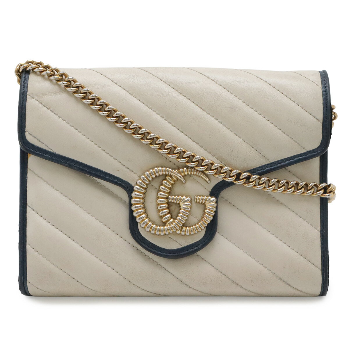 樂天商城 - GUCCI グッチ GGマーモント チェーンウォレット ショルダーバッグ ポシェット 2WAY クラッチバッグ キルティング レザー アイボリー 白 573807 【中古】