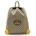 GUCCI グッチ GGスプリーム キャットヘッド ドローストリング バックパック リュック PVC ベージュ ダークブラウン イエロー 黄色 473872 【...