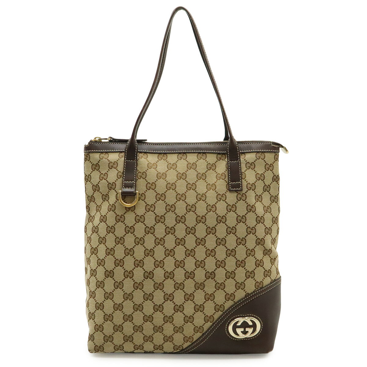 GUCCI - GUCCI グッチ GGキャンバス トートバッグ ショルダーバッグ 肩掛け レザー ベージュ ブラウン 茶 182492 【中古】