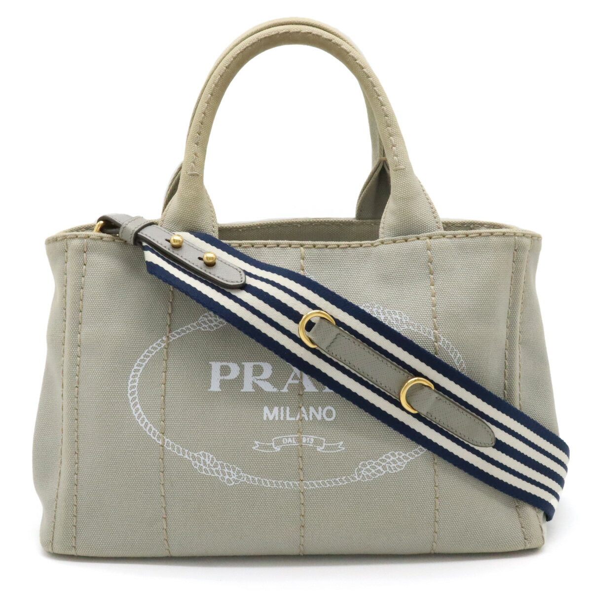 【バッグ】PRADA プラダ CANAPA カナパ トートバッグ ハンドバッグ 2WAY ショルダーバッグ ストライプショルダー キャンバス ライトグレー 1BG439 【中古】