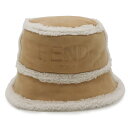 FENDI フェンディ ロゴ シアリング バケットハット 帽子 ムートン シープスキン ベージュ #L 【中古】