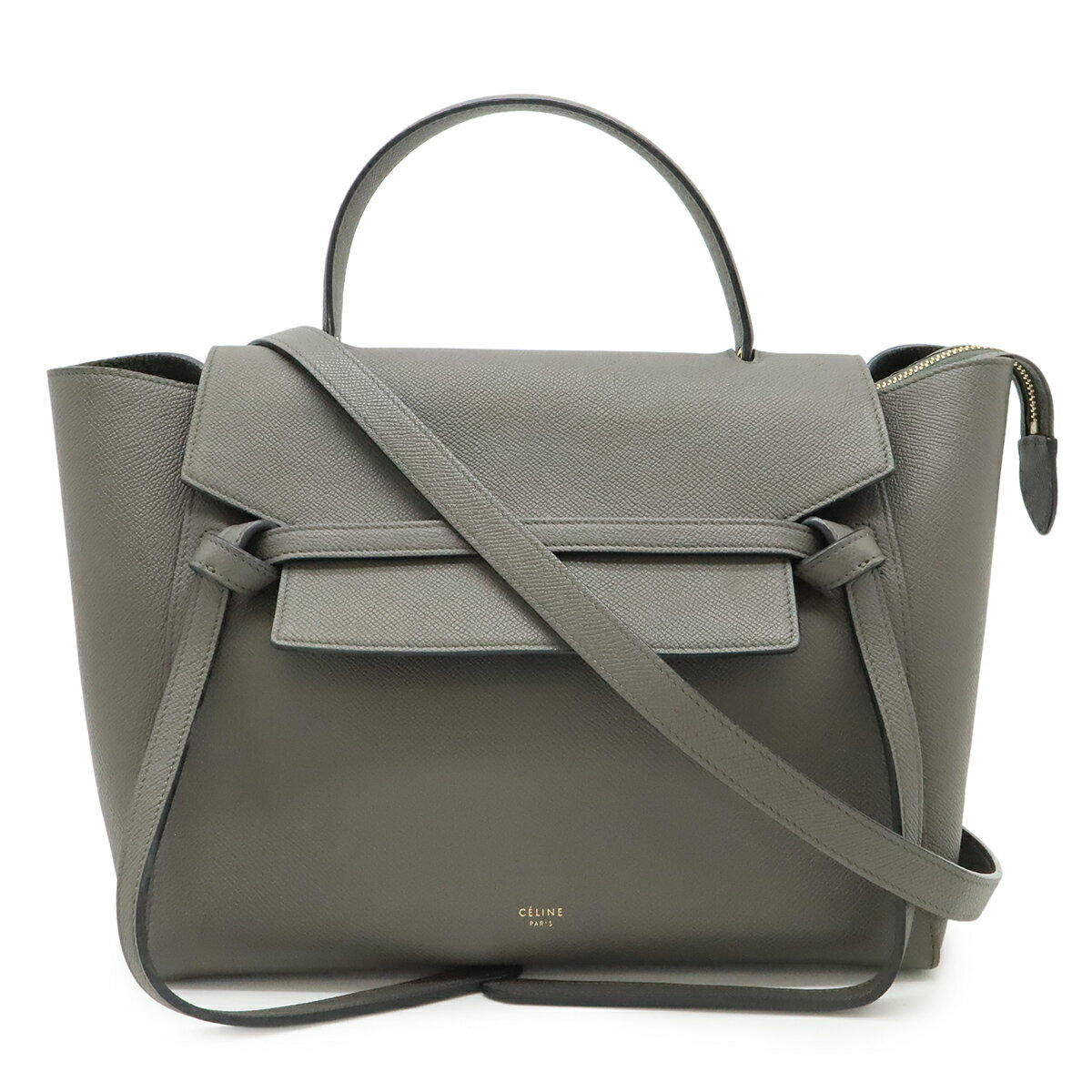 乐天商城 - CELINE セリーヌ ベルトバッグ ミニ ハンドバッグ 2WAY ショルダーバッグ セミショルダー 肩掛け レザー グレー ゴールド金具 176103 【中古】