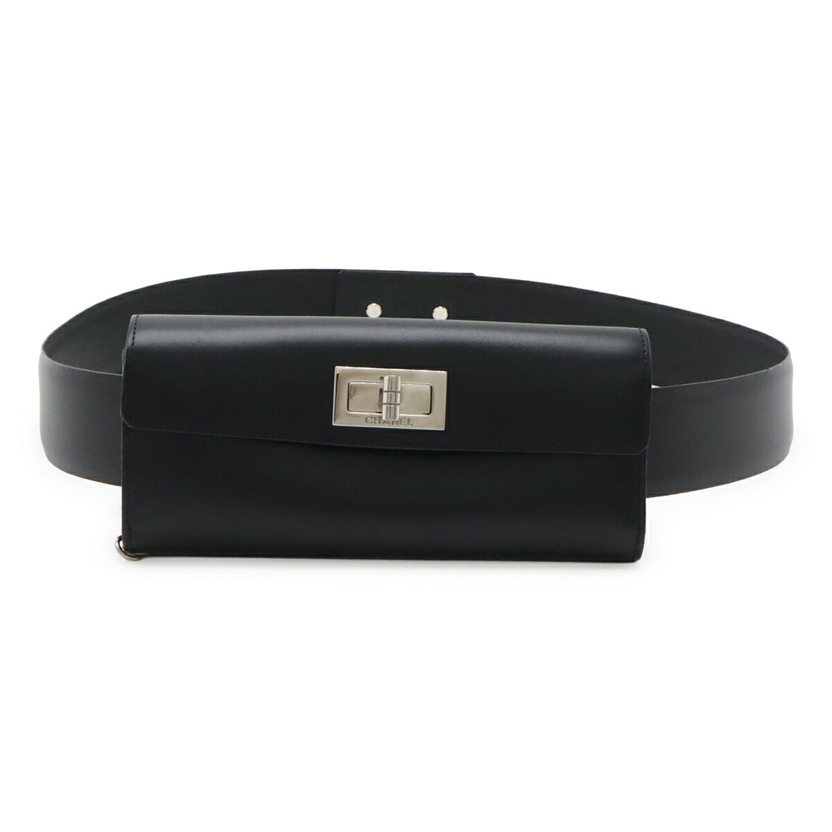 Rakuten - CHANEL シャネル 2.55 ベルトバッグ ウエストバッグ バムバッグ 2WAY クラッチバッグ レザー ブラック 黒 シルバー金具 チェーン欠品 #85 【中古】