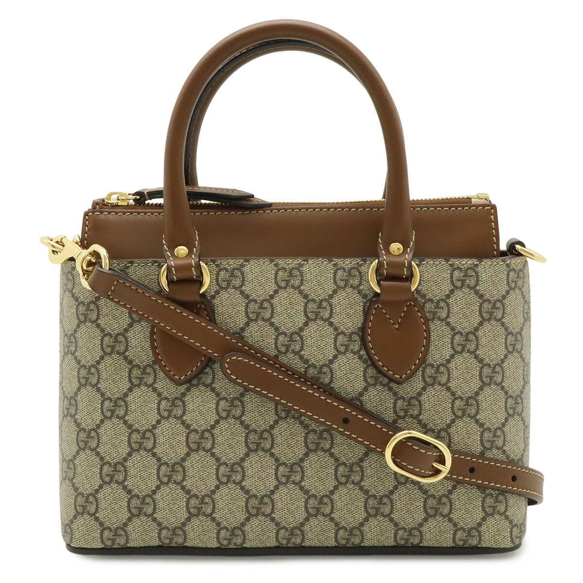 Rakuten - GUCCI グッチ GGスプリーム ハンドバッグ ミニバッグ 2WAY ショルダーバッグ 斜め掛け PVC レザー ベージュ ブラウン 茶 ゴールド金具 453177 【中古】
