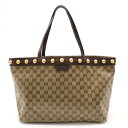 GUCCI グッチ GGクリスタル トートバッグ ショルダーバッグ スタッズ コーティングキャンバス レザー カーキベージュ ダークブラウン 207291 【中...