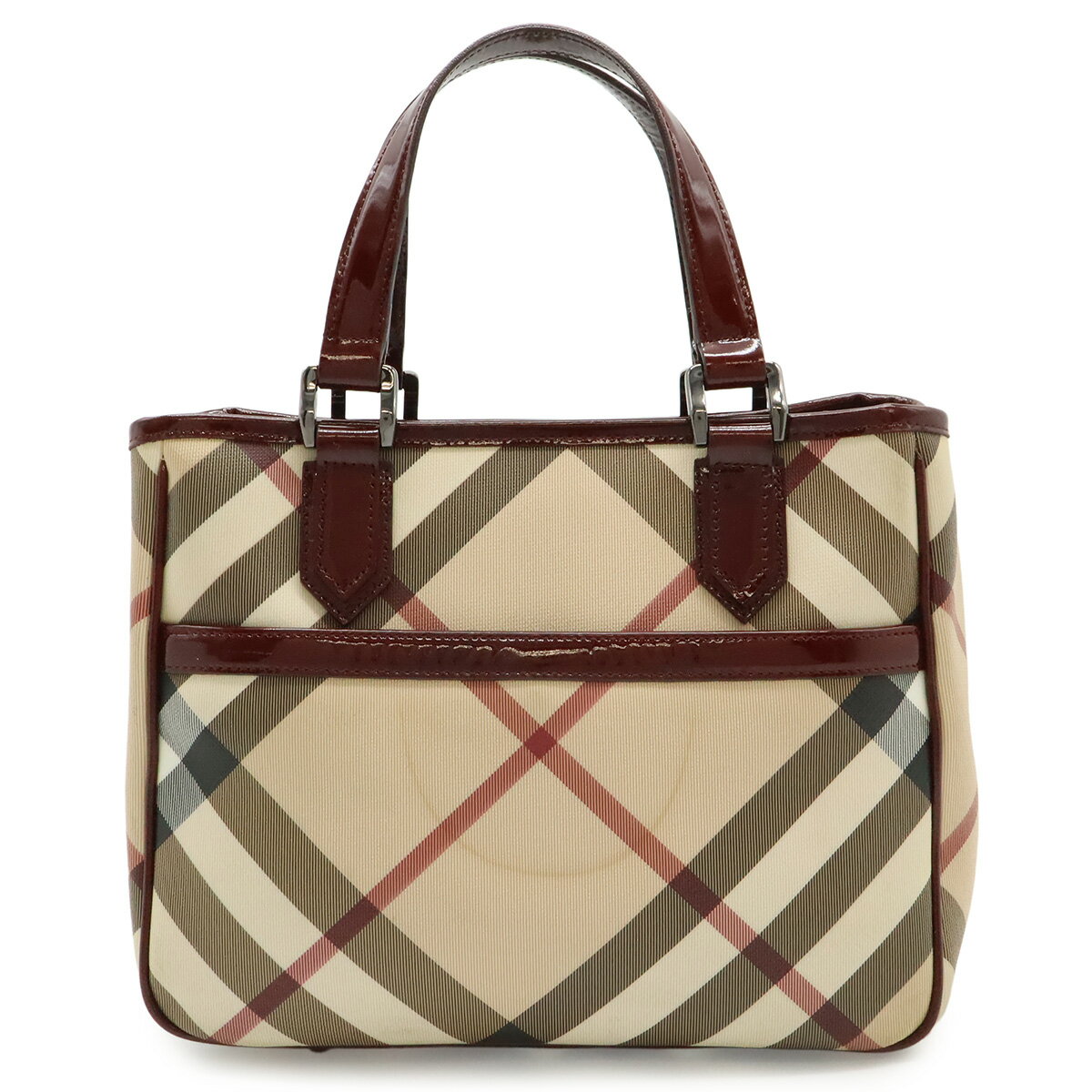 BURBERRY バーバリー ノバチェック チェック柄 ハンドバッグ トートバッグ PVC レザー ベージュ ブラック ボルドー 【中古】