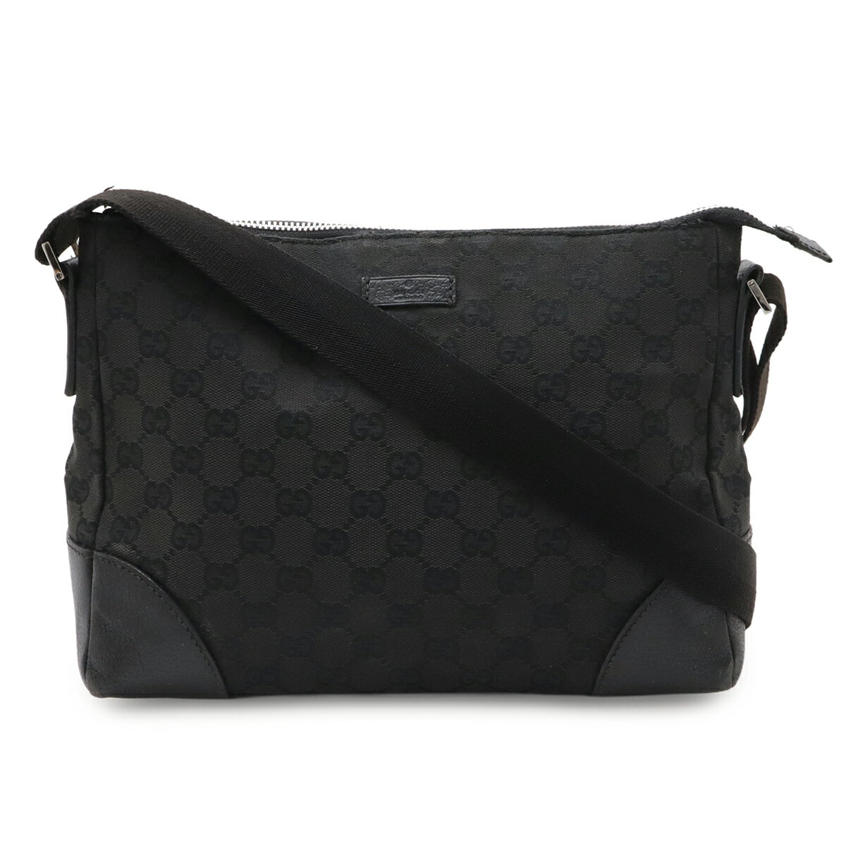 Rakuten - GUCCI グッチ GGキャンバス ショルダーバッグ メッセンジャーバッグ 斜め掛け レザー ブラック 黒 114273 【中古】
