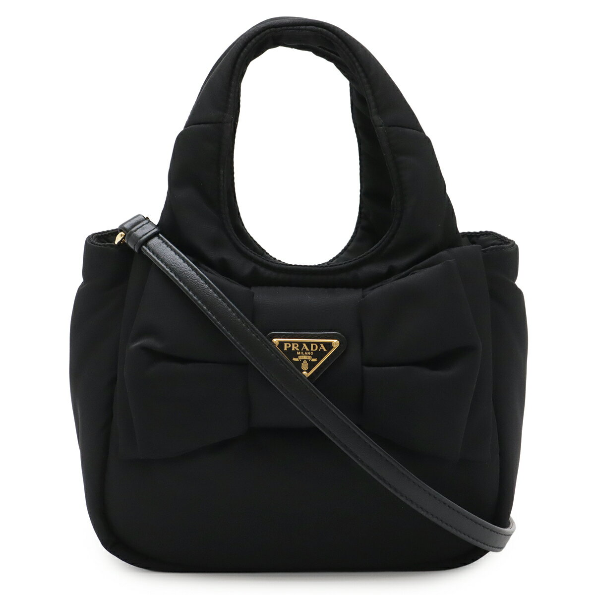 Rakuten - PRADA プラダ パデッドRe-Nylon リボン ハンドバッグ ミニバッグ 2WAY ショルダーバッグ 斜め掛け ナイロン NERO 黒 ブラック ゴールド金具 1BA359 【中古】