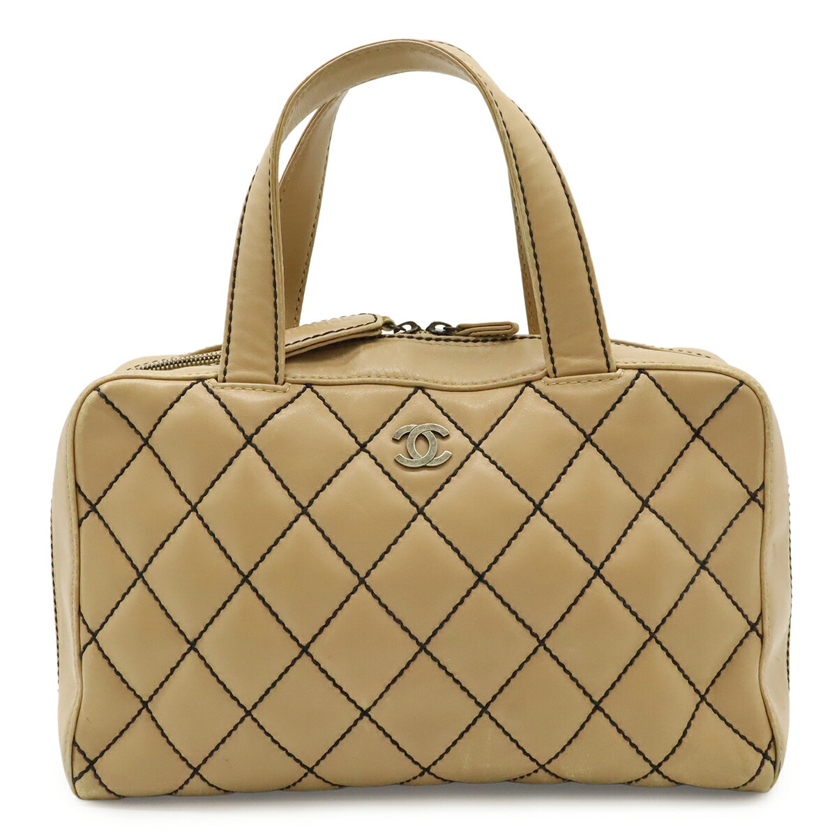CHANEL シャネル ワイルドステッチ ハンドバッグ ミニボストンバッグ レザー ベージュ ゴールド金具 ポーチ欠品 A14692 【中古】