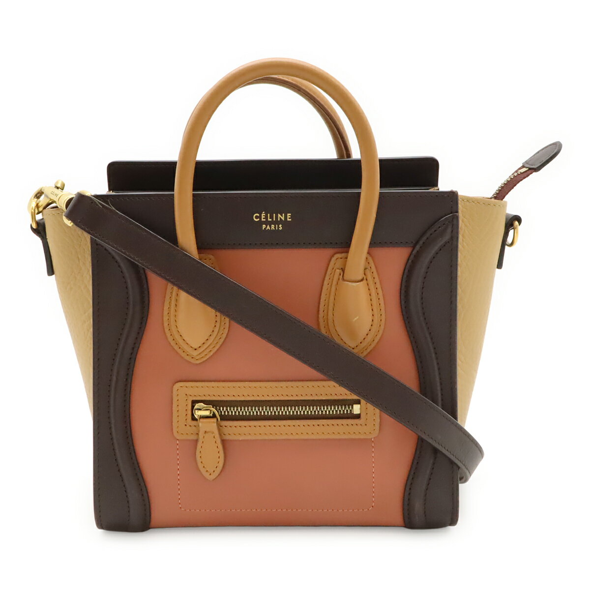 Rakuten - CELINE セリーヌ ラゲージ ナノショッパー ハンドバッグ ミニバッグ 2WAY ショルダーバッグ 斜め掛け レザー ベージュ ブラウン ピンク 168243 【中古】