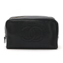 CHANEL シャネル ココマーク クラッチバッグ セカンドバッグ 化粧ポーチ コスメポーチ キャビアスキン レザー ブラック 黒 ゴールド金具 【中古】