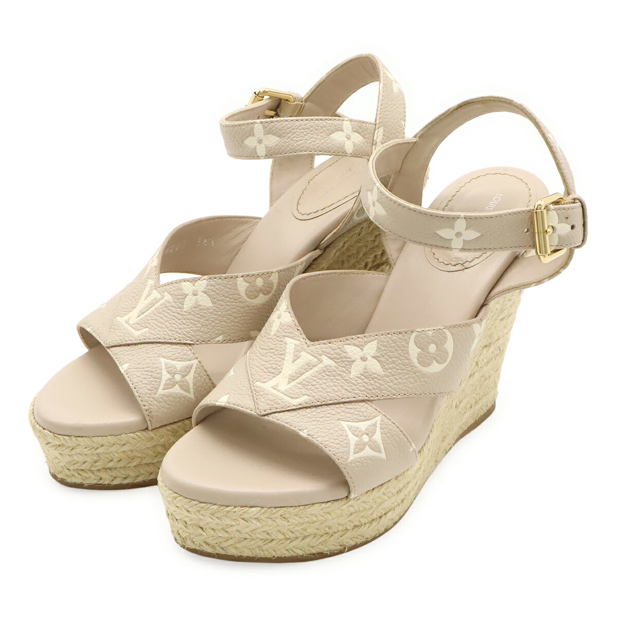 LOUIS VUITTON ウエッジ　サンダル　モノグラム　レザー　37 ルイヴィトン LOUIS VUITTON サンダル ウェッジソール 厚底