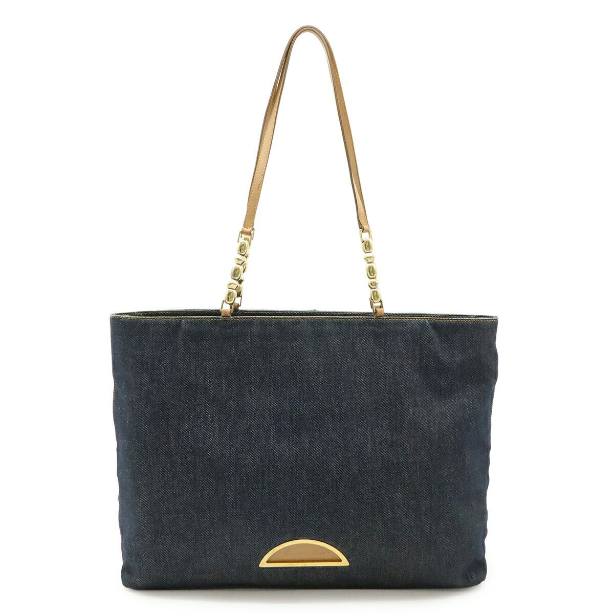 Christian Dior クリスチャン ディオール マリスパール トートバッグ ショルダーバッグ 肩掛け デニム レザー ネイビー 紺 ベージュ ゴールド金具 【中古】