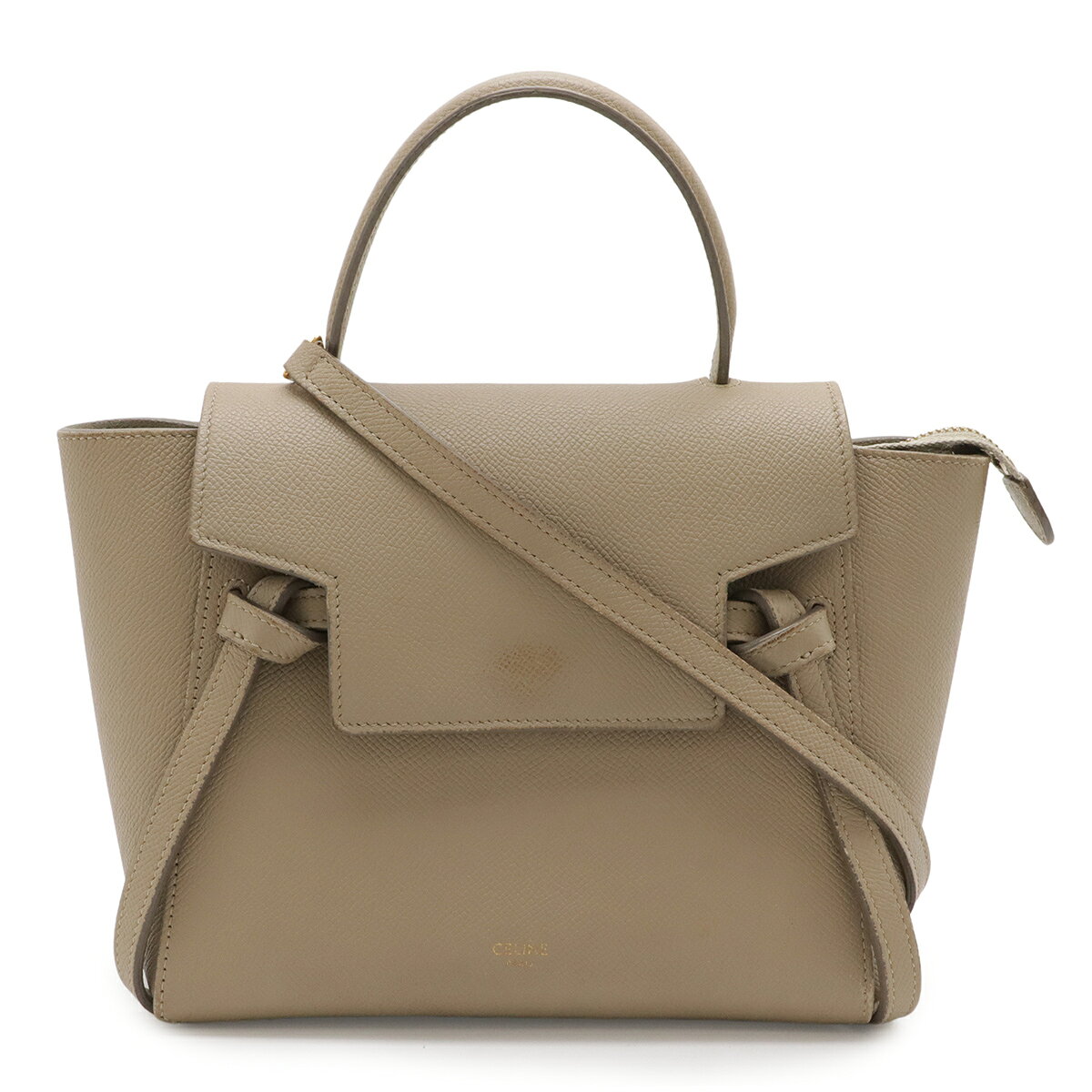 CELINE セリーヌ ベルトバッグ ナノ ハンドバッグ ミニバッグ 2WAY ショルダーバッグ 斜め掛け レザー グレージュ ゴールド金具 189003 【中古】