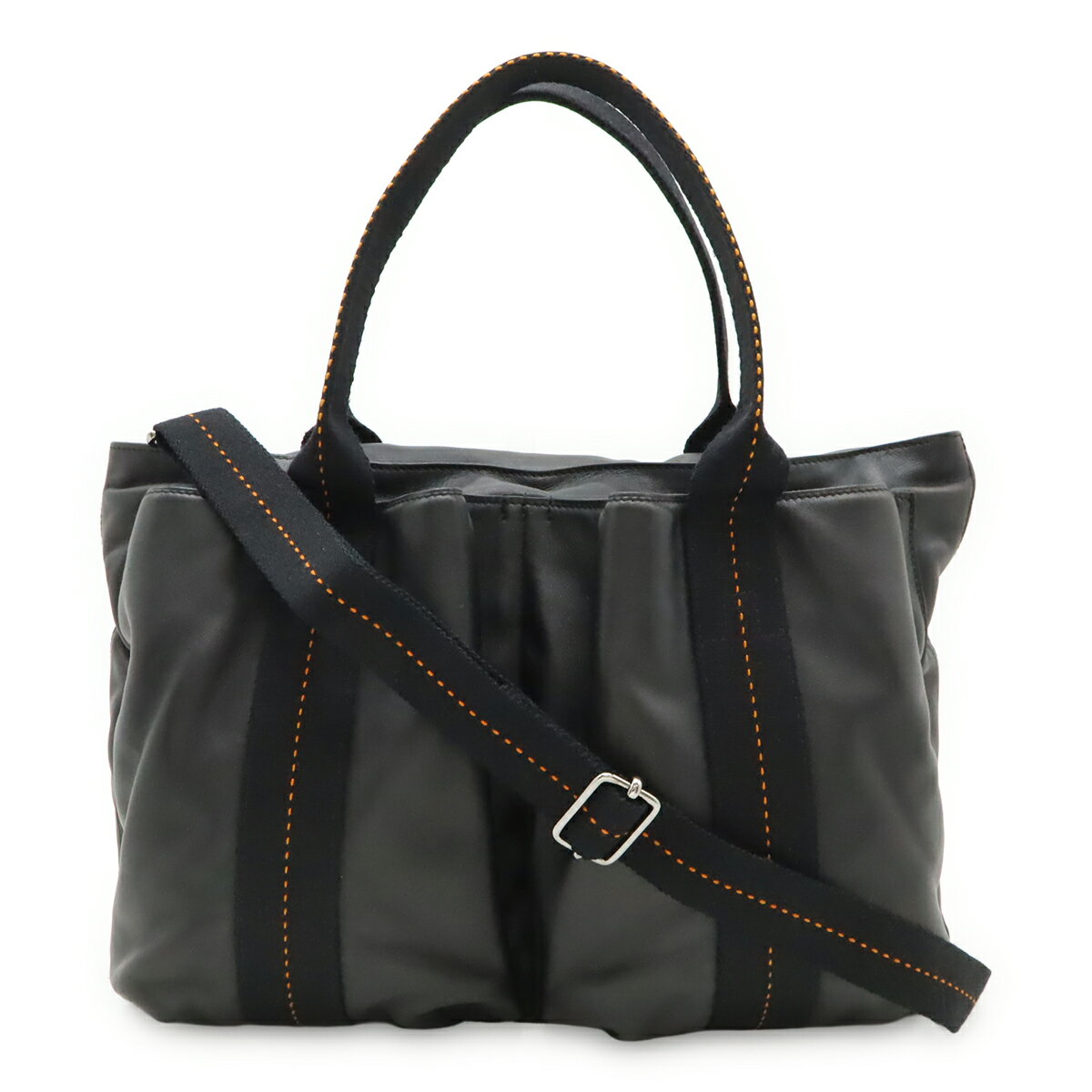 Rakuten - HERMES エルメス キャラバン ホリゾンタルMM トートバッグ 2WAY ショルダーバッグ 斜め掛け ヴォーデルマ レザー ブラック 黒 オレンジ 【中古】