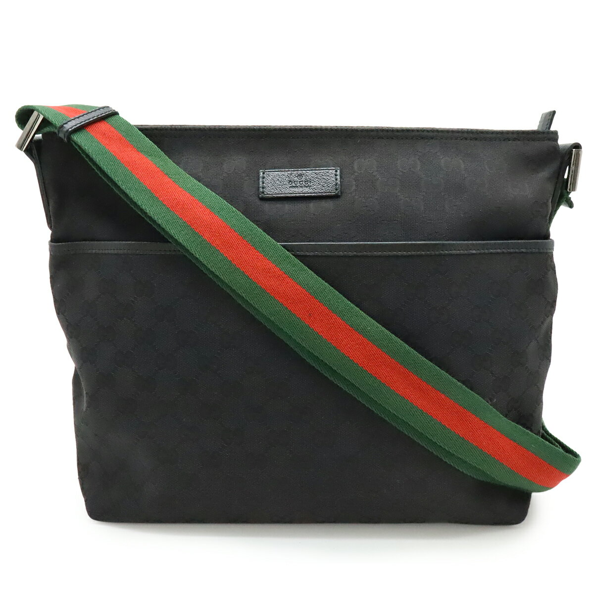 GUCCI グッチ GGキャンバス シェリーライン ウェブライン ショルダーバッグ 斜め掛け レザー ブラック 黒 189751 【中古】(4.0)