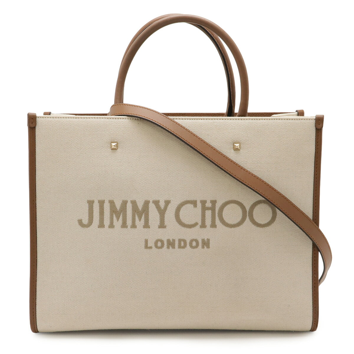 Rakuten - JIMMY CHOO ジミー チュウ ジミーチュウ VARENNE M TOTE LJJ AVENUE トートバッグ 2WAY ショルダーバッグ キャンバス レザー ナチュラル 【中古】