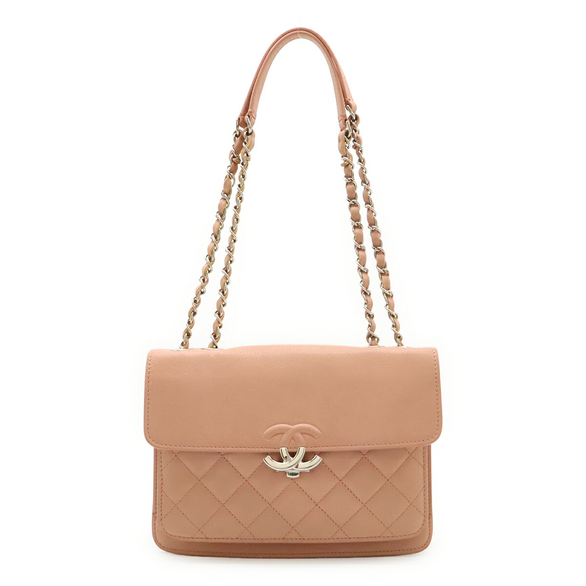 Rakuten - CHANEL シャネル ハーフココ ココマーク ダブルチェーンショルダー ショルダーバッグ 肩掛け レザー ピンク シルバー金具 【中古】