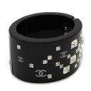 CHANEL シャネル ココマーク バングル ブレスレット 開閉式 プラスチック ラインストーン ブラック 黒 05A 【中古】