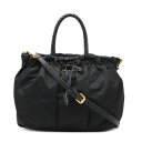 PRADA プラダ ギャザー リボン トートバッグ ハンドバッグ 編み込みハンドル 2WAYショルダー ナイロン レザー NERO ブラック ゴールド金具 BN1970 【中古】(4)