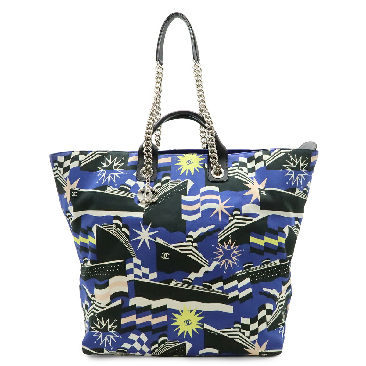 Rakuten - CHANEL シャネル ラ パウザ トートバッグ 2WAY チェーンショルダーバッグ 船モチーフ キャンバス ブルー ブラック 2019年クルーズコレクション 【中古】