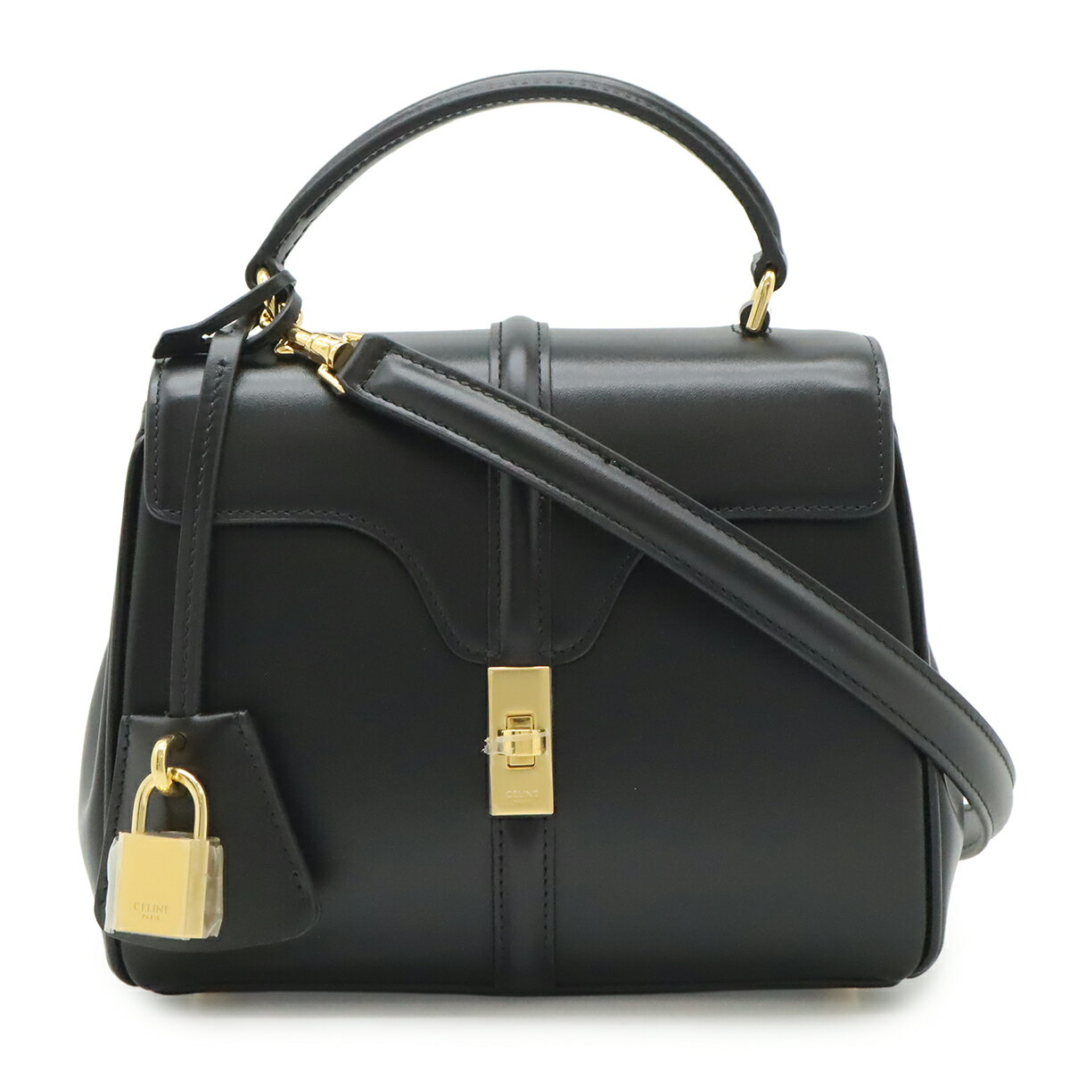 Rakuten - CELINE セリーヌ ミニ 16 セーズ ワンハンドル ハンドバッグ 2WAY ショルダーバッグ カーフスキン ブラック 黒 ゴールド金具 197983 【中古】