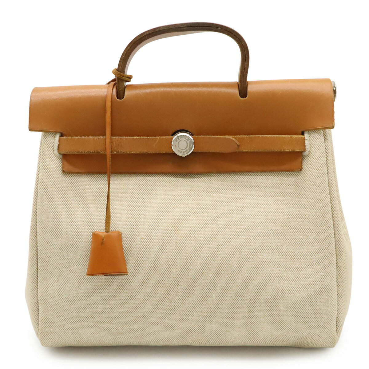 HERMES エルメス エールバッグPM ハンドバッグ 2WAY ショルダーバッグ トワルアッシュ レザー ナチュラル ライトブラウン 茶 □D刻印 【中古】