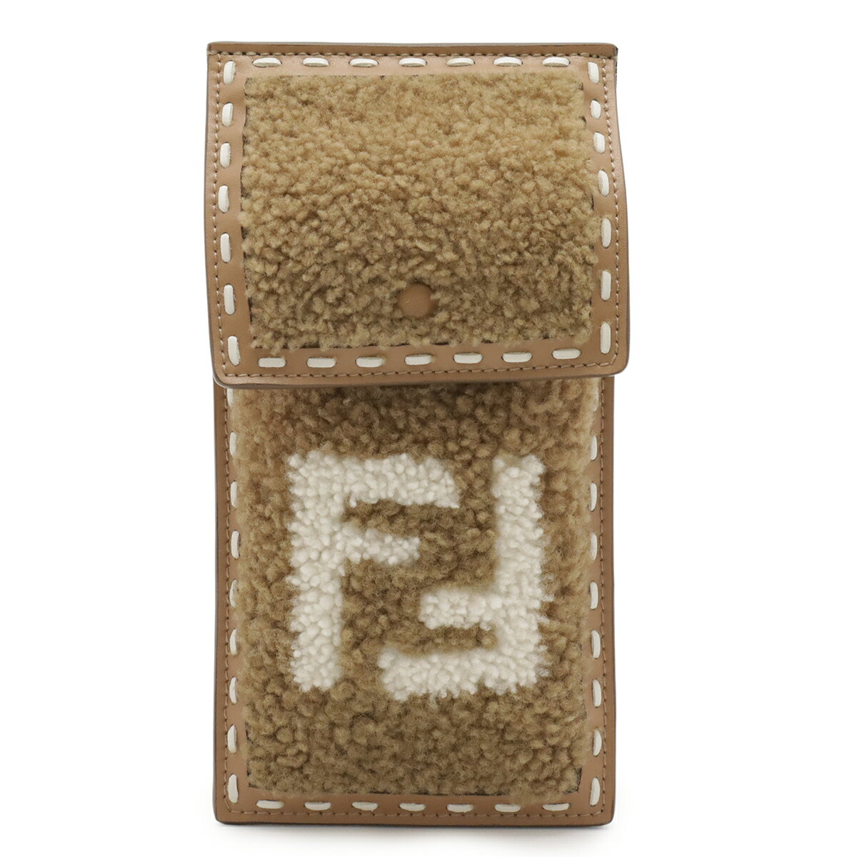 Rakuten - FENDI フェンディ FFロゴ フォンポーチ スマホポーチ スマホケース 携帯 ボア レザー ベージュ ホワイト ゴールド金具 7AS047 【中古】