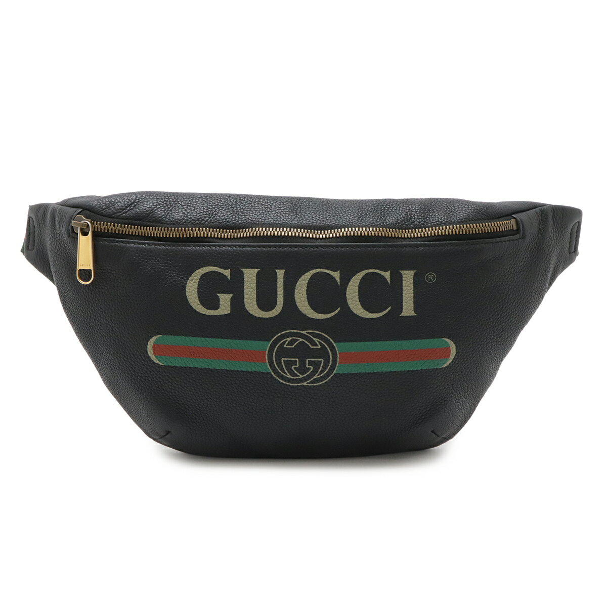 GUCCI - GUCCI グッチ グッチプリント シェリーライン ベルトバッグ ウエストバッグ ウエストポーチ ボディバッグ レザー ブラック グリーン レッド 493869 【中古】