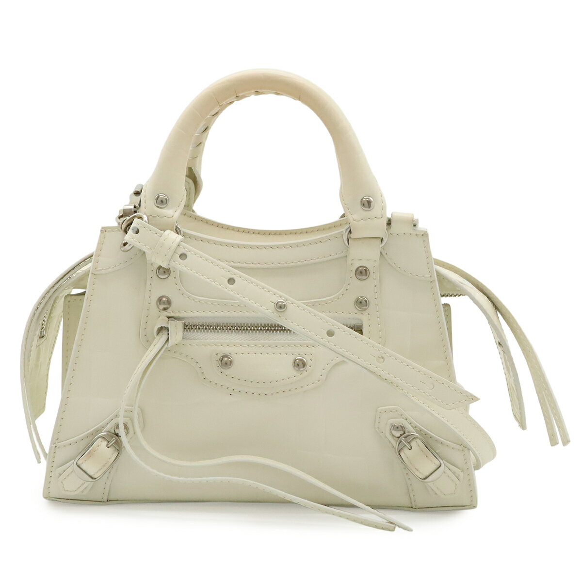Other - BALENCIAGA バレンシアガ ネオクラシック シティ ミニ ハンドバッグ ミニバッグ 2WAY ショルダーバッグ クロコ型押し レザー ホワイト 白 638524 【中古】