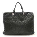 CHANEL シャネル マトラッセ ココマーク トートバッグ ラージトート キャビアスキン レザー ブラック 黒 シルバー金具 A46886 【中古】