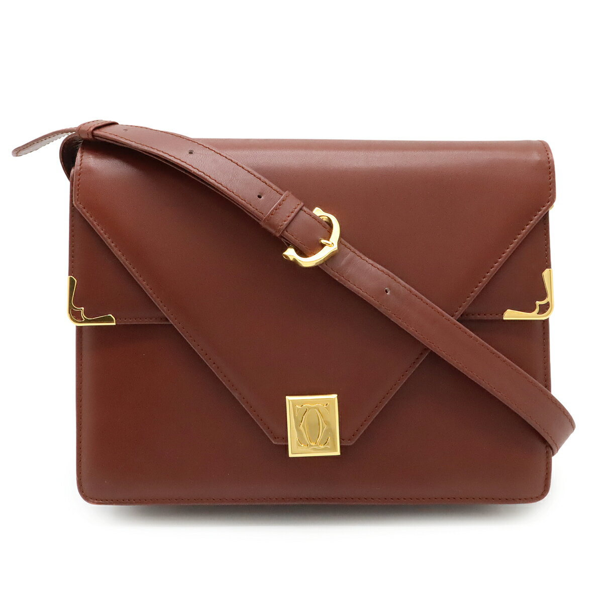 Rakuten - Cartier カルティエ マストライン ショルダーバッグ ポシェット 斜め掛け レザー ボルドー 赤 ゴールド金具 【中古】