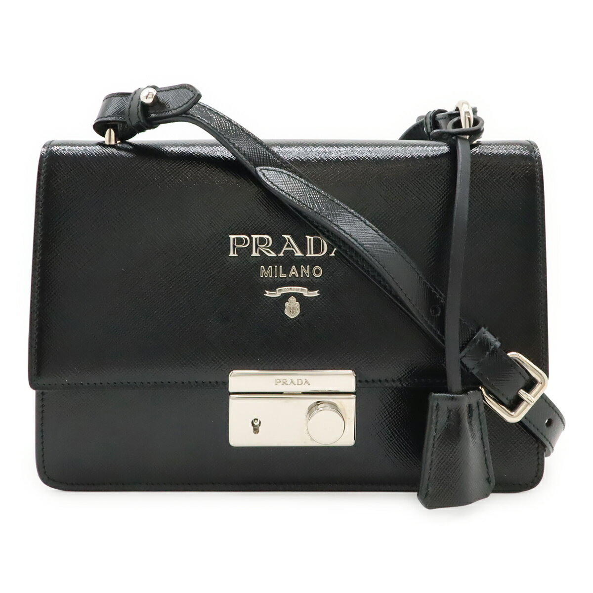 プラダ エナメル パテント レザー ショルダー トート バッグ ブラック 黒. PRADA - プラダ エナメル パテント レザー ショルダー トート バッグ