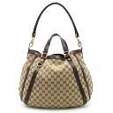 GUCCI グッチ GGキャンバス トートバッグ ハンドバッグ 2WAY ショルダーバッグ 肩掛け レザー ベージュ ダークブラウン ゴールド金具 130734 