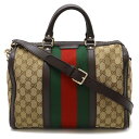 GUCCI グッチ GGキャンバス シェリーライン ハンドバッグ ミニボストン 2WAYショルダーバッグ レザー カーキベージュ ダークブラウン 247205 ...