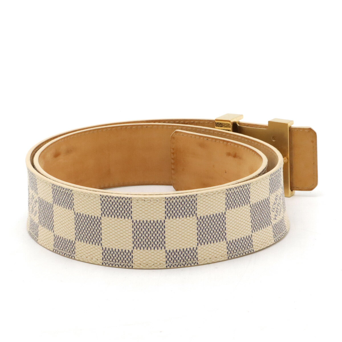 LOUIS VUITTON ルイ ヴィトン ダミエアズール サンチュール LV イニシアル ベルト #80 85/32 ゴールド金具 メンズ 紳士用 M9609W 【中古】
