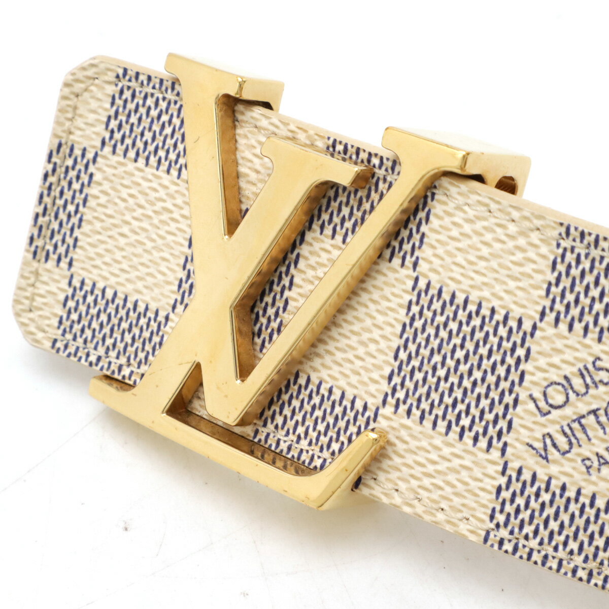 LOUIS VUITTON ルイ ヴィトン ダミエアズール サンチュール LV イニシアル ベルト #80 85/32 ゴールド金具 メンズ 紳士用 M9609W 【中古】