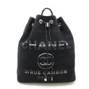 CHANEL シャネル ドーヴィルライン リュックサック バックパック ショルダーバッグ チェーンショルダー 巾着型 キャンバス ブラック 黒 A93787 【...