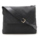 GUCCI グッチ GGナイロン ショルダーバッグ メッセンジャーバッグ 斜め掛け レザー ブラック 黒 アウトレット品 ゴールド金具 272351 【中古】