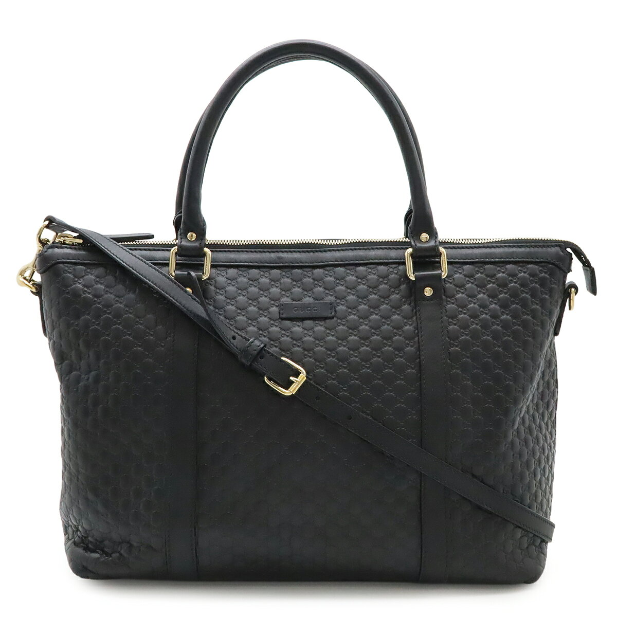 GUCCI グッチ マイクログッチシマ トートバッグ 2WAY ショルダーバッグ 斜め掛け レザー ブラック 黒 ゴールド金具 449655 【中古】