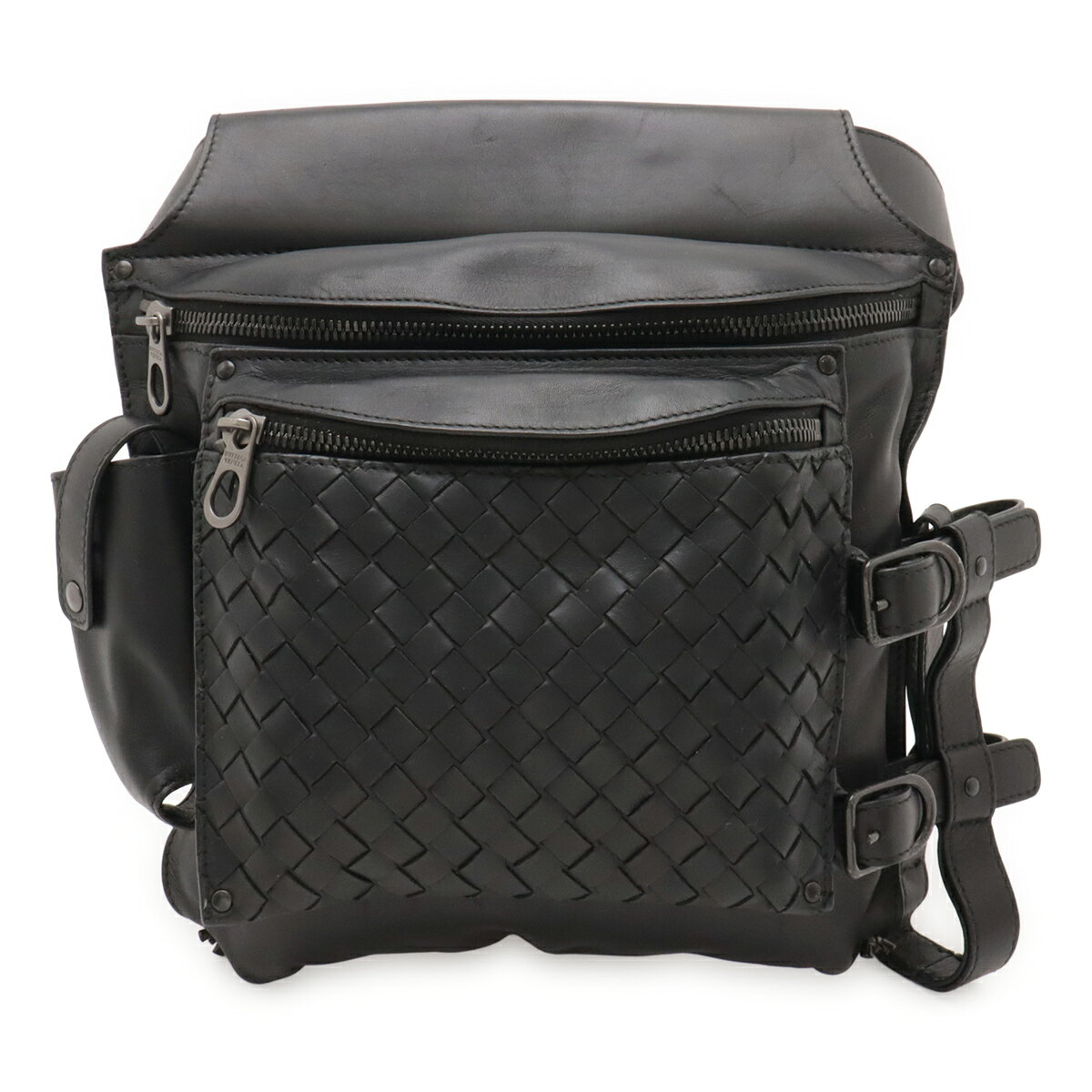 BOTTEGA VENETA ボッテガ ヴェネタ ボッテガベネタ イントレチャート ウエストバッグ ボディバッグ レザー ブラック 黒 121604 【中古】